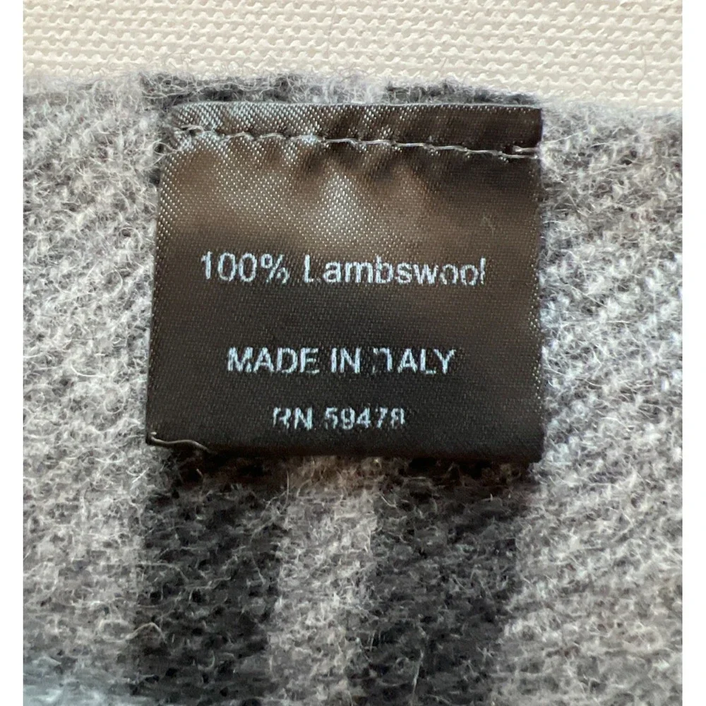 Italian Woollen Treasures Scarf 100% Lambswool Plaid Soft Cozy Black Grey Red